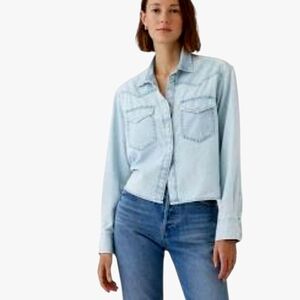 GAP Light Blue Denim Western Cropped Shirt